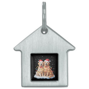 Golden Retriever Christmas Santa Hat Reindeer Pet ID Tag