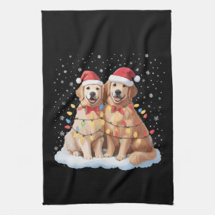 Golden Retriever Christmas Santa Hat Reindeer Tea Towel