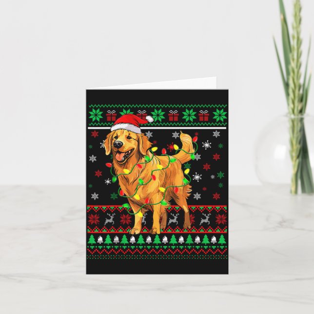 Golden Retriever Christmas Santa Hat Tree Lights P Card (Front)