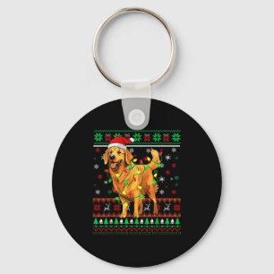 Golden Retriever Christmas Santa Hat Tree Lights P Key Ring