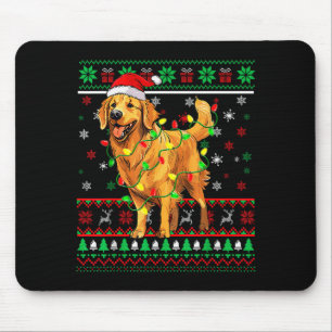 Golden Retriever Christmas Santa Hat Tree Lights P Mouse Pad