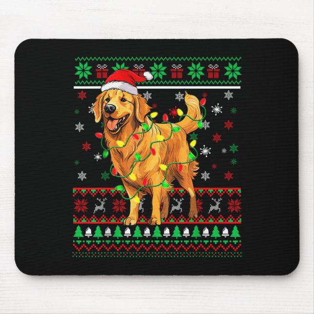 Golden Retriever Christmas Santa Hat Tree Lights P Mouse Pad (Front)