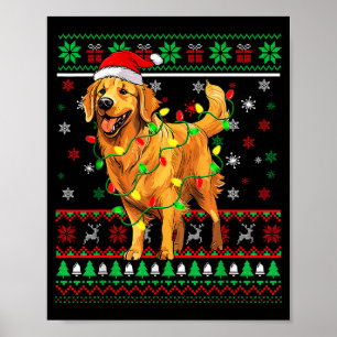 Golden Retriever Christmas Santa Hat Tree Lights P Poster