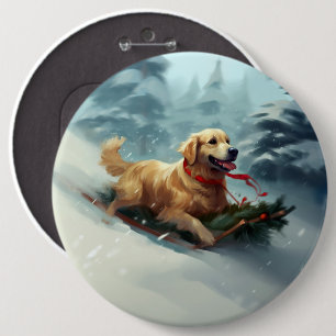 Golden Retriever Christmas snow winter  6 Cm Round Badge