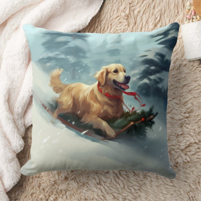 Golden Retriever Christmas snow winter  Cushion (Blanket)