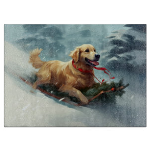 Golden Retriever Christmas snow winter Cutting Board