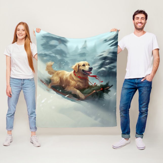 Golden Retriever Christmas snow winter  Fleece Blanket (In Situ)