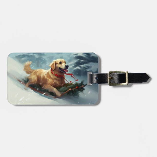 Golden Retriever Christmas snow winter  Luggage Tag (Front Horizontal)