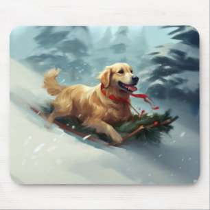 Golden Retriever Christmas snow winter  Mouse Pad