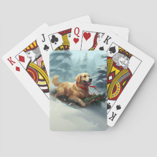 Golden Retriever Christmas snow winter Playing Cards