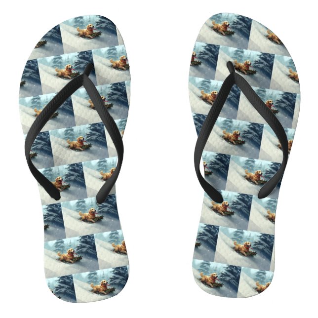 Golden Retriever Christmas snow winter  Thongs (Footbed)