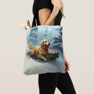Golden Retriever Christmas snow winter  Tote Bag