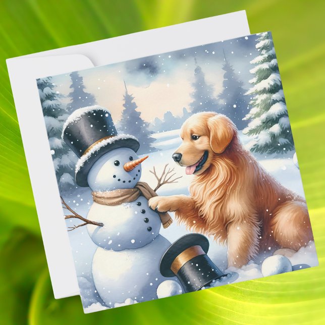 Golden Retriever Christmas Snowman Holiday Card (Creator Uploaded)