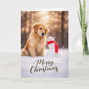 Golden Retriever Christmas Snowman Holiday Card