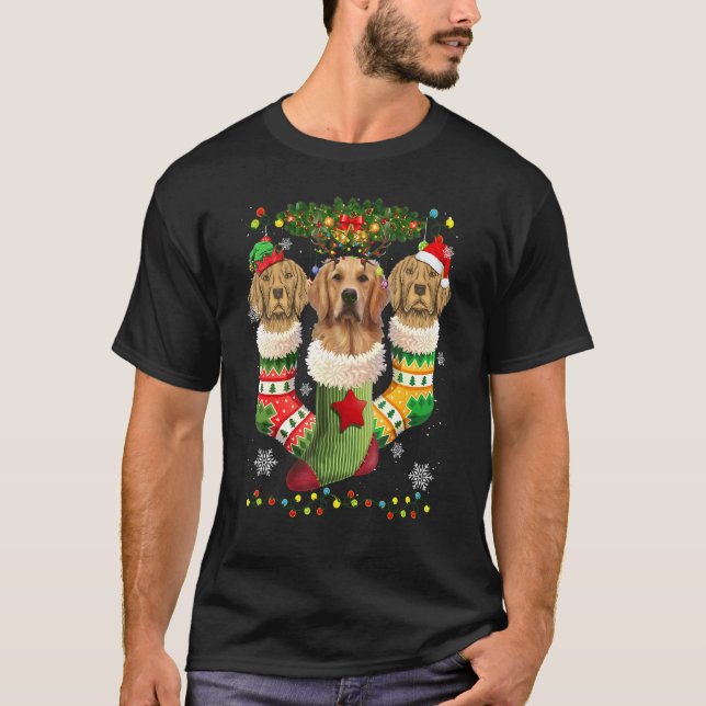 Golden Retriever Christmas Socks Tree Light Xmas S T-Shirt (Front)