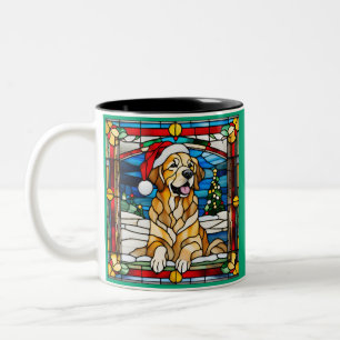 Golden Retriever Christmas Stained Glass Two-Tone Coffee Mug