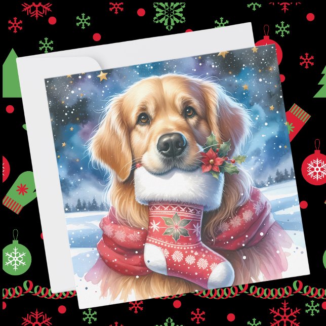 Golden Retriever Christmas Stocking Holiday Card (Creator Uploaded)