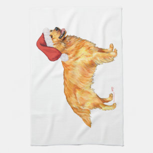 Golden Retriever Christmas Tea Towel