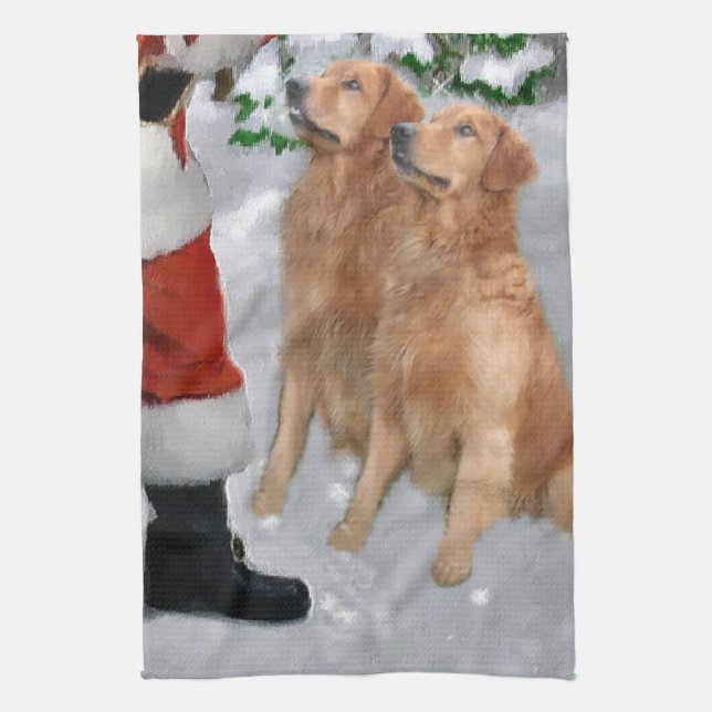 Golden Retriever Christmas Tea Towel (Vertical)