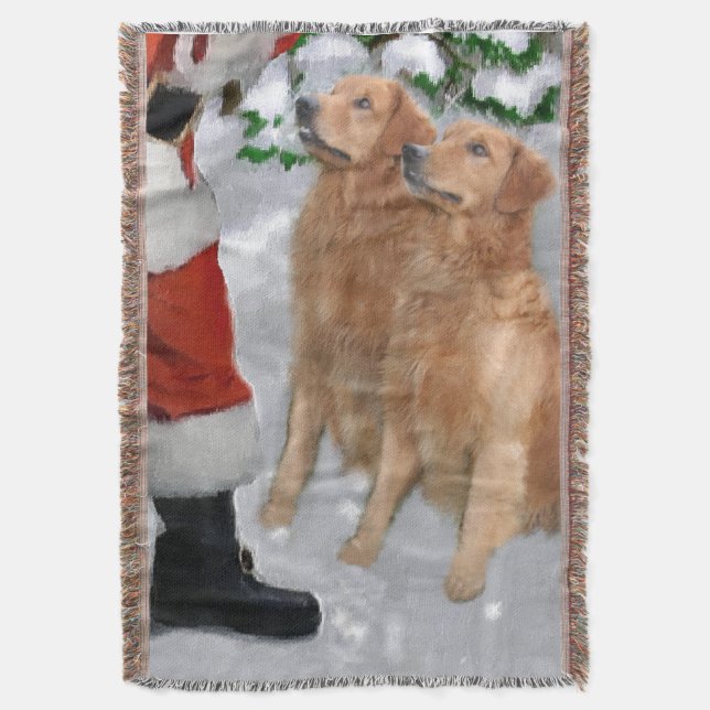 Golden Retriever Christmas Throw Blanket (Front Vertical)