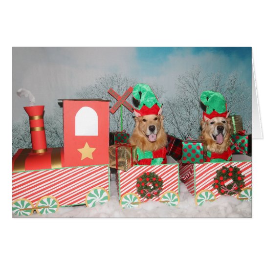 Golden Retriever Christmas Train Card
