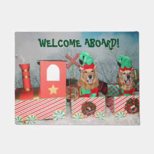 Golden Retriever Christmas Train Welcome Aboard Doormat
