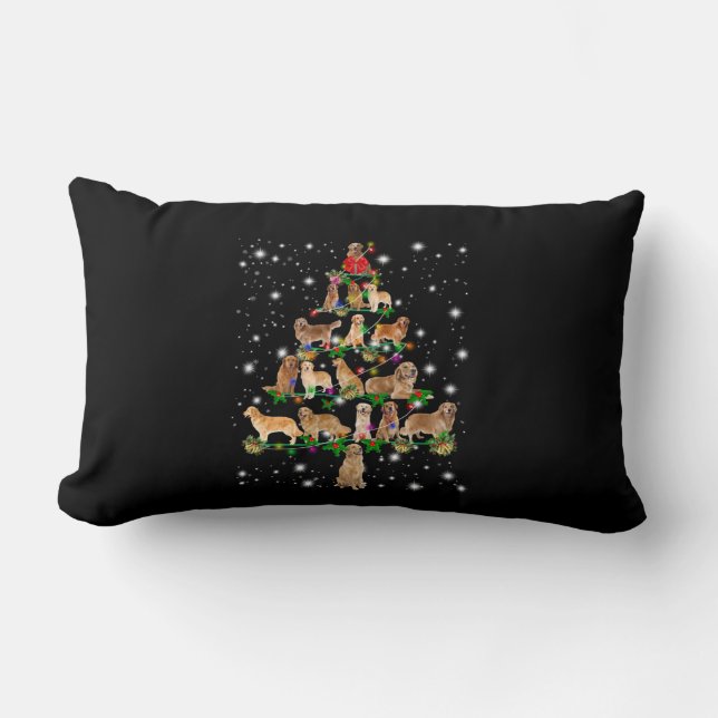 Golden Retriever Christmas Tree Covered By Flash Lumbar Cushion (Front)