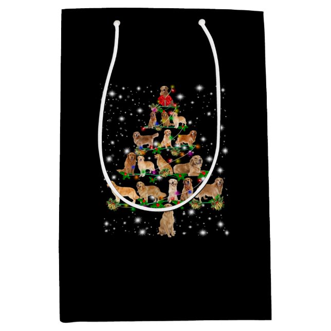 Golden Retriever Christmas Tree Covered By Flash Medium Gift Bag (Front)