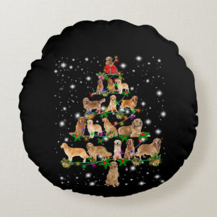 Golden Retriever Christmas Tree Covered By Flash Round Cushion