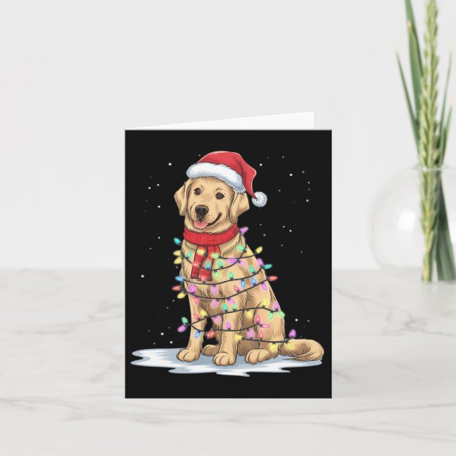 Golden Retriever Christmas Tree Cute Santa Hat Lig Card (Front)