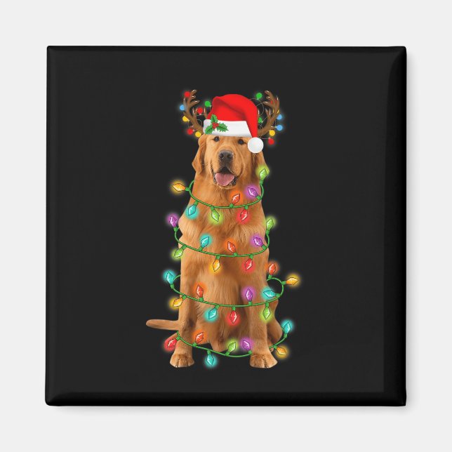 Golden Retriever Christmas Tree Lights Pajama Dog  Magnet (Front)
