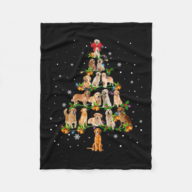 Golden Retriever Christmas Tree Santa Funny Dog Lo Fleece Blanket (Front)