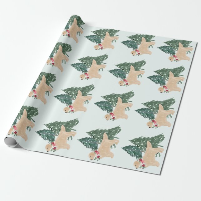 Golden Retriever Christmas Wrapping Paper (Unrolled)