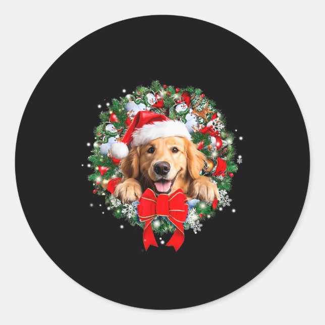 Golden Retriever Christmas Wreath Decoration Xmas  Classic Round Sticker (Front)