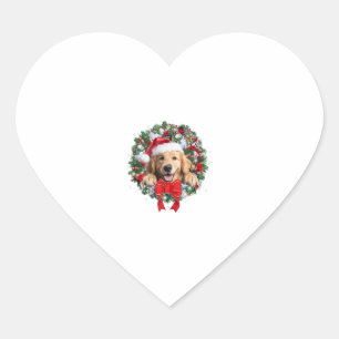 Golden Retriever Christmas Wreath Decoration Xmas  Heart Sticker