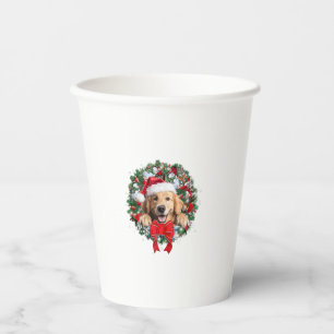 Golden Retriever Christmas Wreath Decoration Xmas Paper Cups