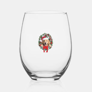 Golden Retriever Christmas Wreath Decoration Xmas  Stemless Wine Glass