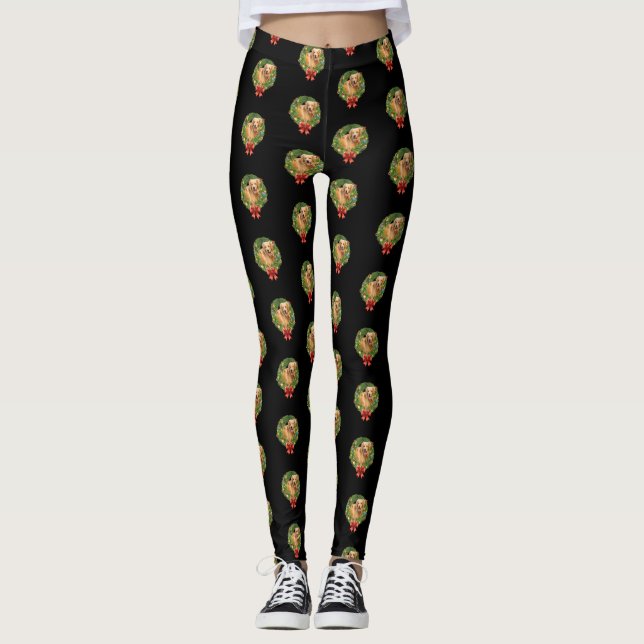 Golden Retriever Christmas Wreath Dog Lovers Leggings (Front)