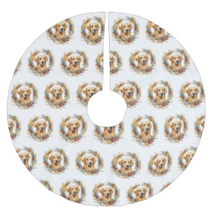 Golden Retriever Christmas Wreath Festive Pup Brushed Polyester Tree Skirt