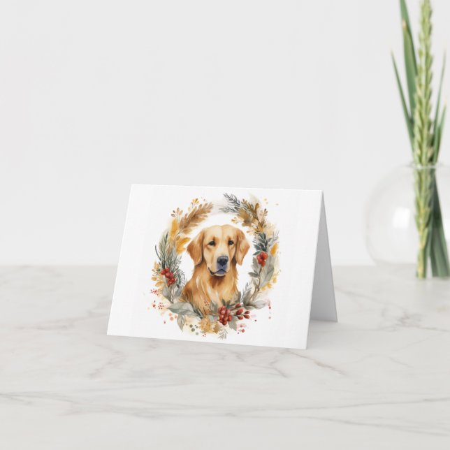 Golden Retriever Christmas Wreath Festive Pup Card (Front)