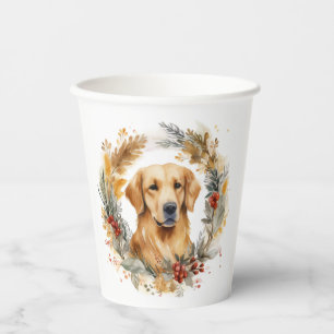 Golden Retriever Christmas Wreath Festive Pup Paper Cups