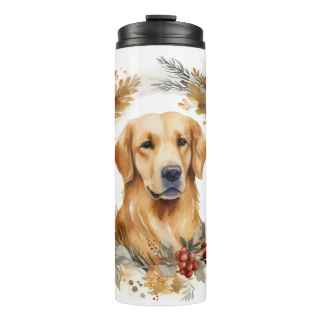 Golden Retriever Christmas Wreath Festive Pup Thermal Tumbler (Front)