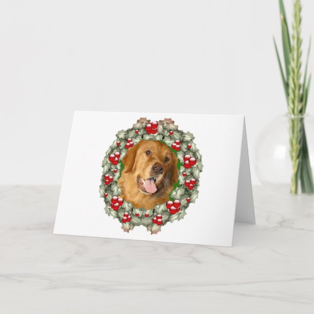 Golden Retriever Christmas wreath Holiday Card (Front)