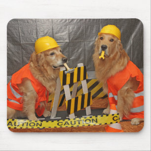 Golden Retriever Construction Workers Mouse Pad