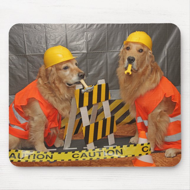 Golden Retriever Construction Workers Mouse Pad (Front)