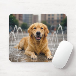 Golden Retriever Cooling Off In a Splash Pad Mouse Pad