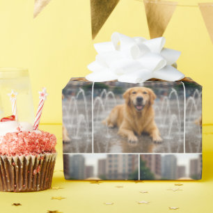Golden Retriever Cooling Off In a Splash Pad Wrapping Paper