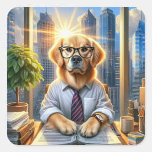Golden Retriever Corporate Businessman Square Sticker