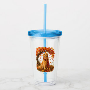 Golden Retriever Cosy Autumn Thanksgiving Acrylic Tumbler