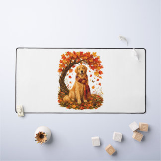 Golden Retriever Cosy Autumn Thanksgiving Desk Mat